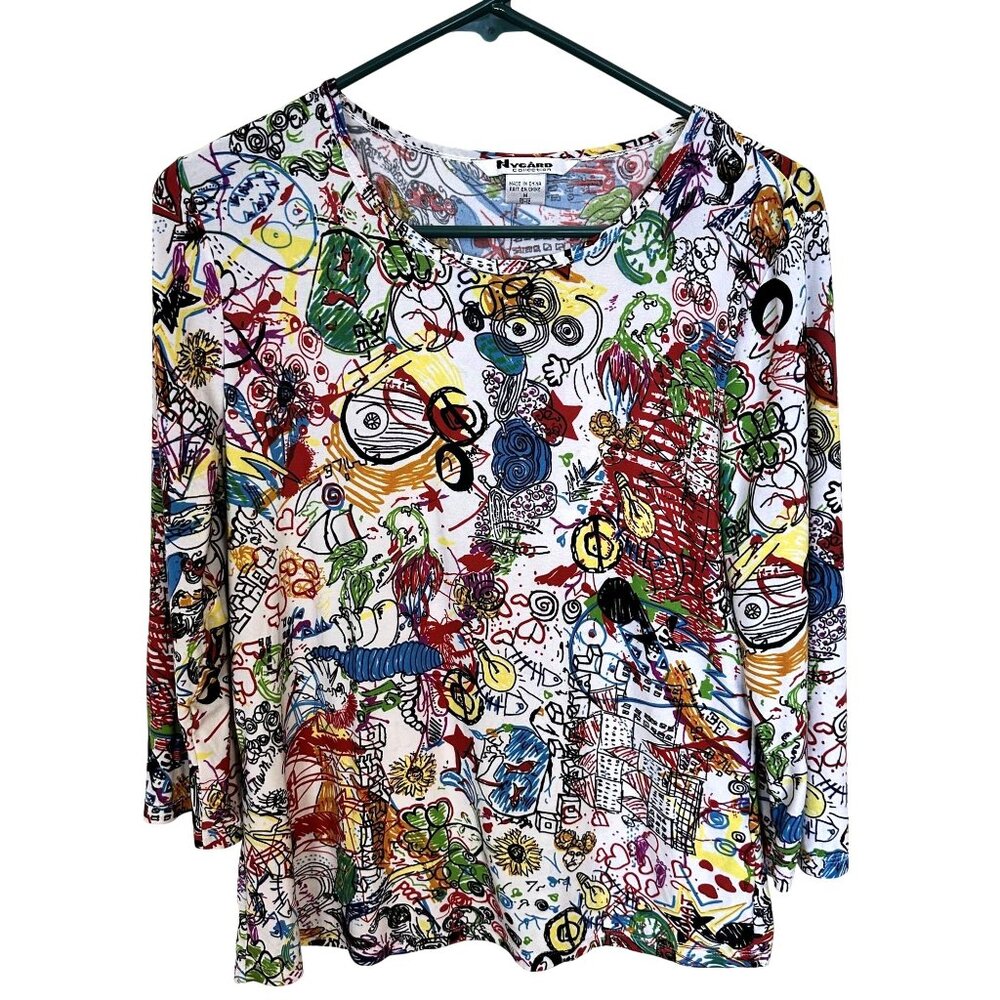 Nygard Collection Multicolor Abstract Print Womens Top Medium Graphic Arts Shirt